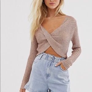 New look fitted metallic top in bronze NWT